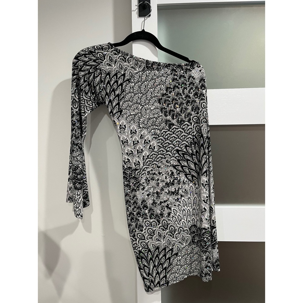 Oh My Bod‎ Black Label One Shoulder sequined Paisley Mini Dress Black White S